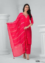 Ethnic Festive Wear Reyon Red Stitched Suit With Dupatta - Tanisha | Grocsy