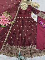 Teeya Creation Womens New Regal Maroon Embroidered Anarkali Gown Set | Grocsy