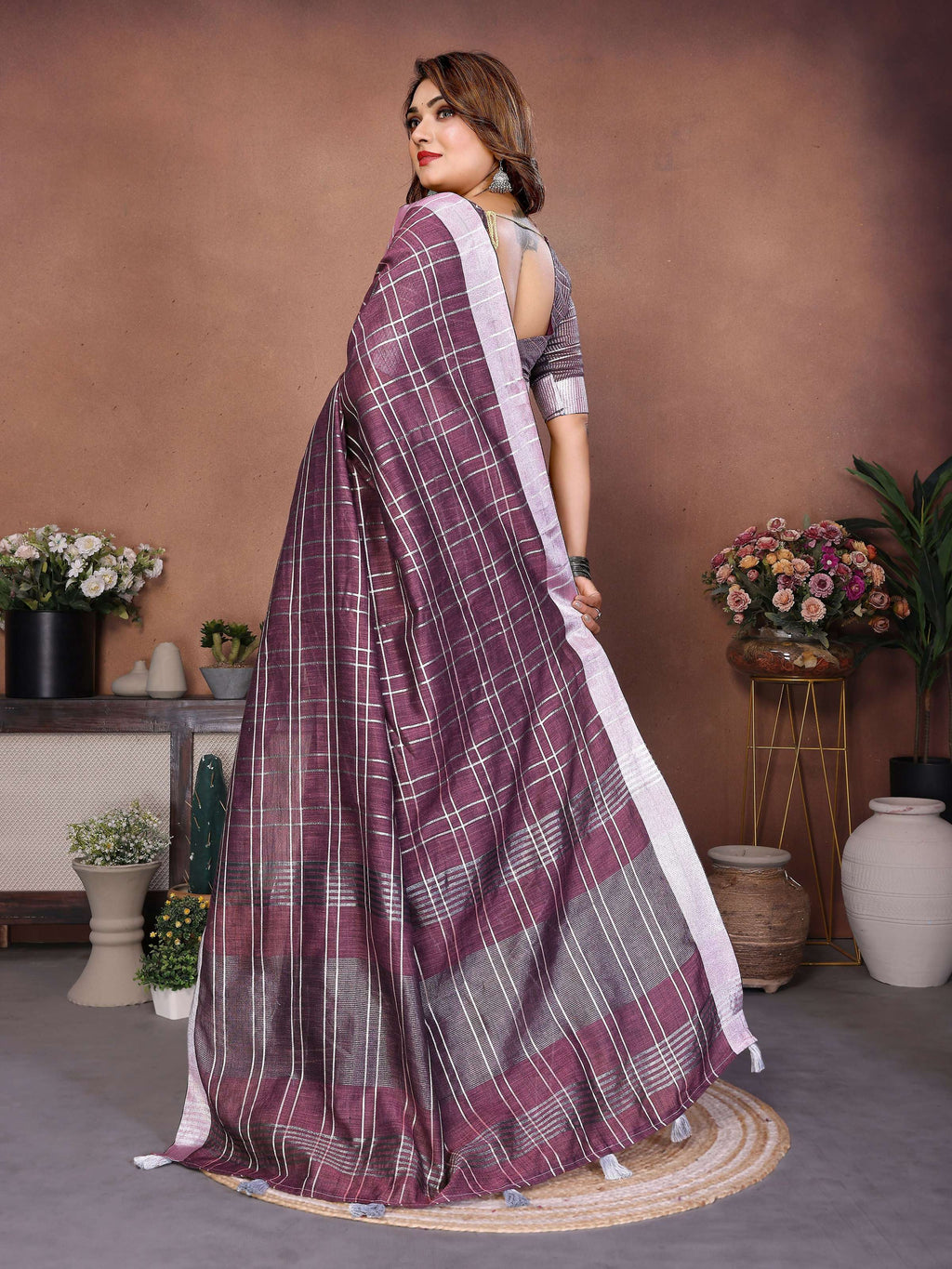 Aastha Fashion Lavender Linen Weaving Saree | Grocsy