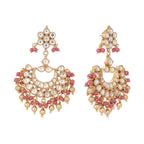 Nuyug 22k Gold-Plated Kundan Chandbali Earrings with Pink Stones | Grocsy