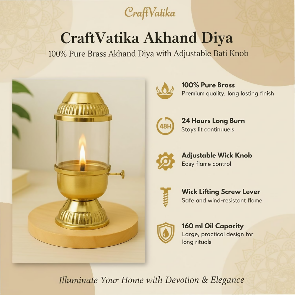 CraftVatika Pure Brass Akhand Diya | Grocsy