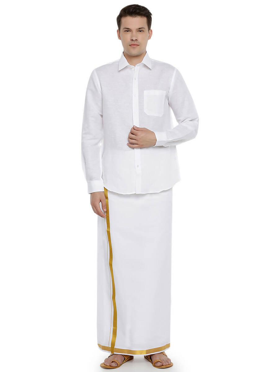 Ramraj Cotton Linen Mens Full Sleeve White Shirt Plus Size - RR Linen | Grocsy
