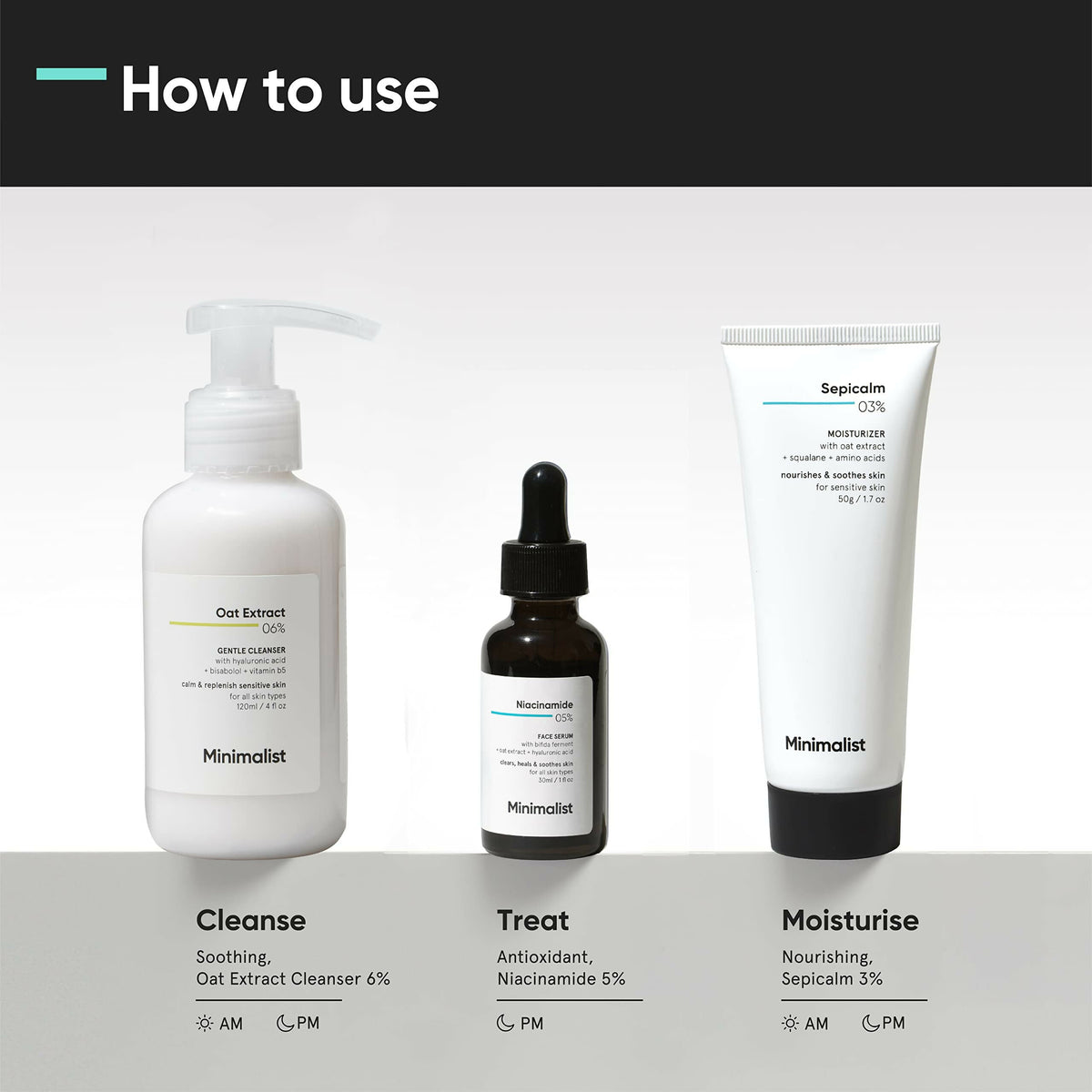 Minimalist Sensitive Skincare Kit - Face Wash, Serum & Moisturizer | Grocsy