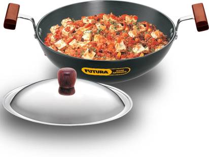 Hawkins Futura Hard Anodised Kadhai 22 cm Diameter with Lid 1.5 L (AK15S) | Grocsy