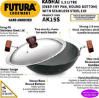 Hawkins Futura Hard Anodised Kadhai 22 cm Diameter with Lid 1.5 L (AK15S) | Grocsy