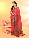 Joban Fashion Rani Pink & Bottle Green Plain With Weaving Border Banarasi Silk Sarees | Grocsy