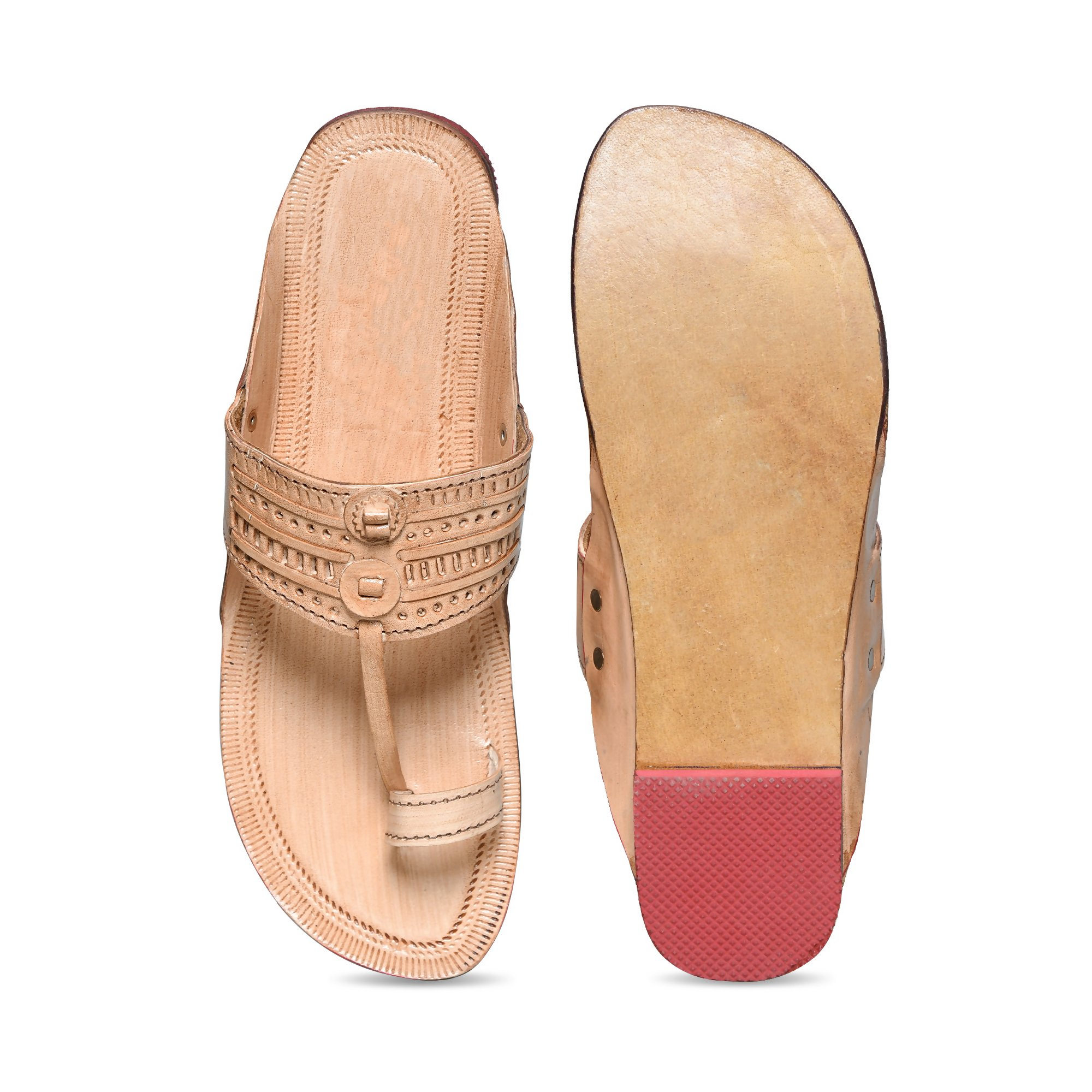 Stepsoft Men'S Leather Kolhapuri Chappals – Handcrafted Ethnic Flats (Beige) | Grocsy