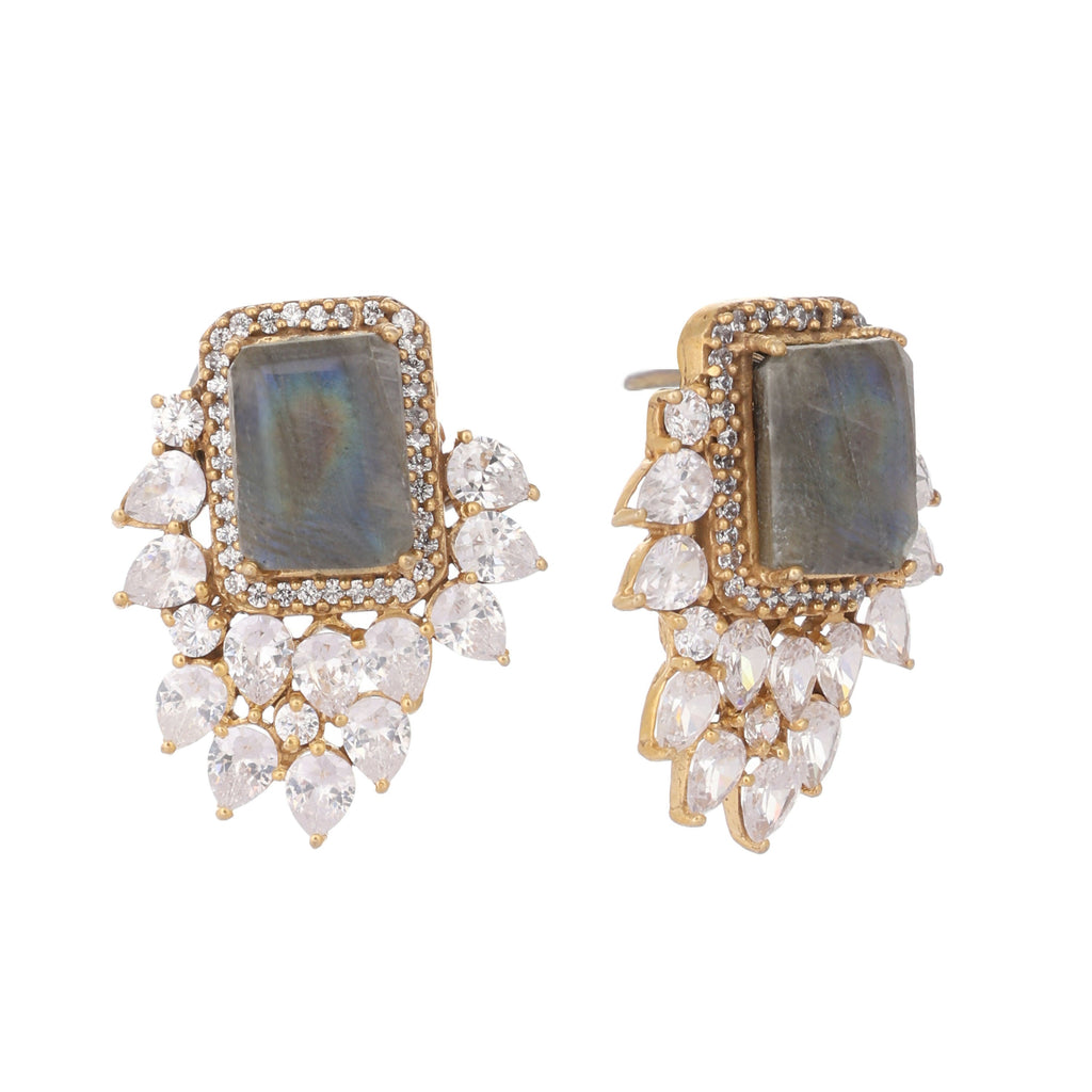 Nuyug 22K Gold Plated Labradorite Stone Contemporary Stud Earrings | Grocsy