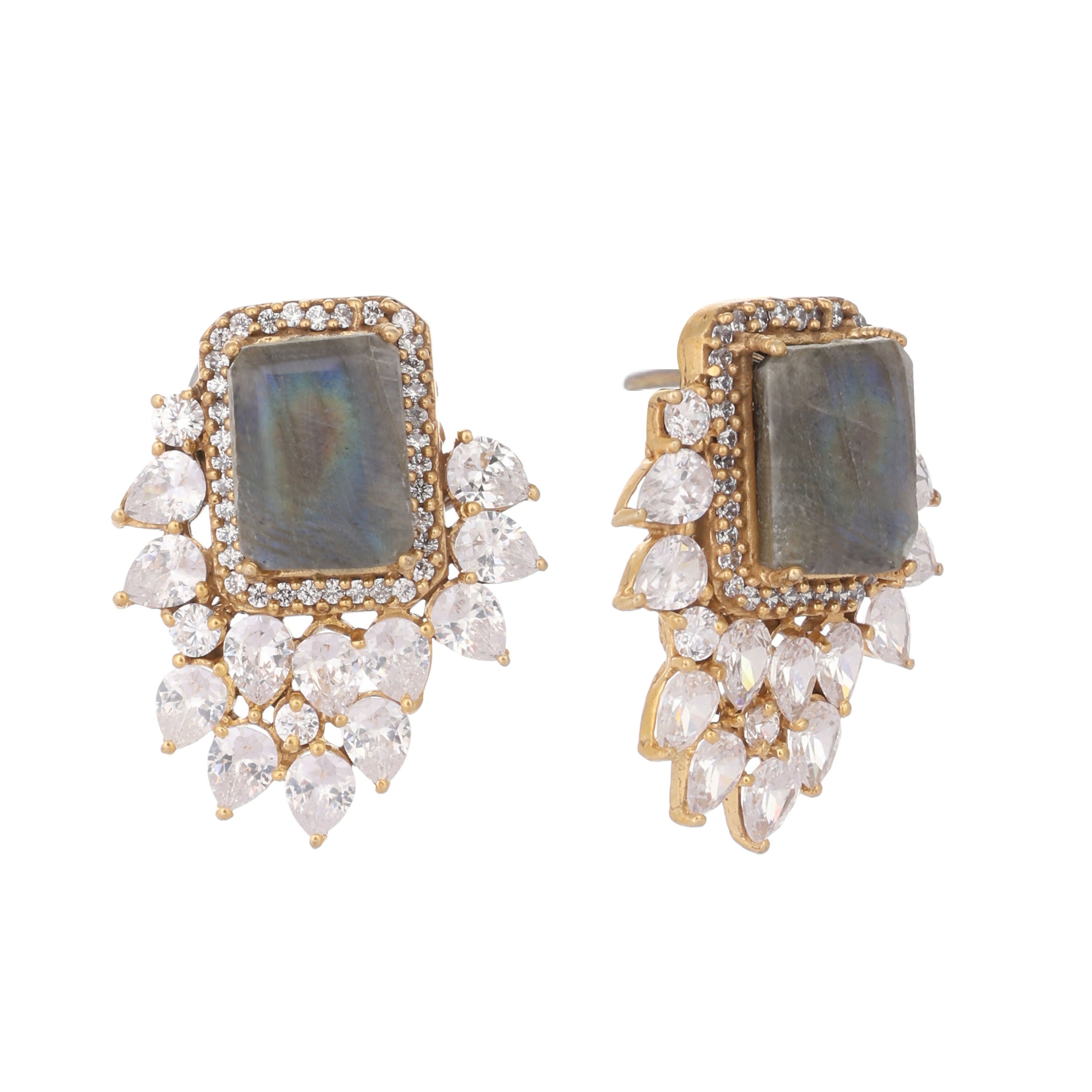 Nuyug 22K Gold Plated Labradorite Stone Contemporary Stud Earrings | Grocsy