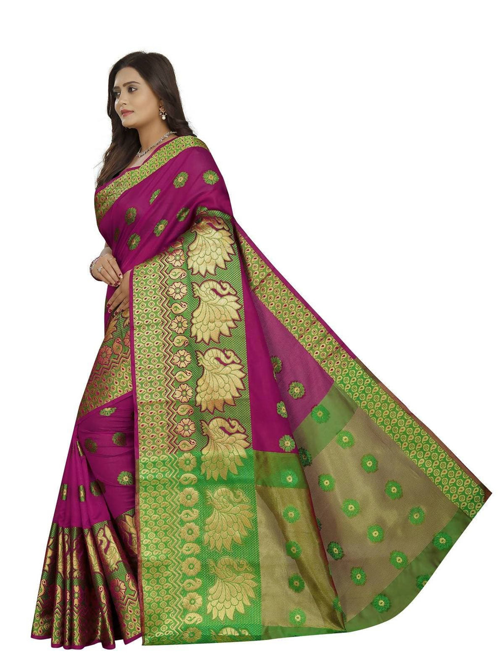 Vamika Banarasi Cotton Silk Pink Weaving Saree | Grocsy