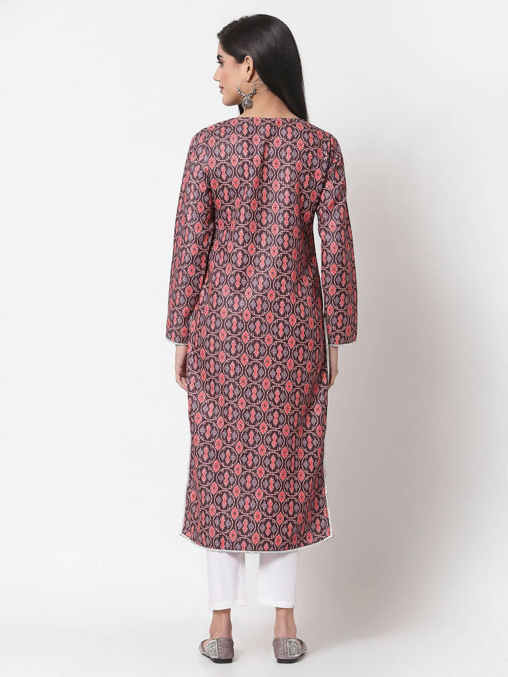 Myshka Multi Printed Polyester Full Sleeve Round Neck Casual Kurta | Grocsy