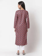 Myshka Multi Printed Polyester Full Sleeve Round Neck Casual Kurta | Grocsy
