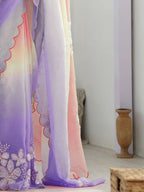 PR Fashion Peach Lavender Gold Crush Embroidery Work Saree | Grocsy