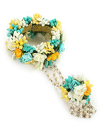 Flower Jewellery Gold-Polished Turquoise Blue Floral Jewellery Set - Ruby Raang | Grocsy