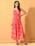 Myshka Women's Pink Fit and Flare Party Dress | Grocsy