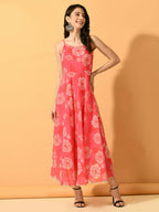 Myshka Women's Pink Fit and Flare Party Dress | Grocsy