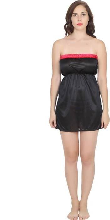 Ruhani HLSC Poly Satin Black Tube Short Nighty Fits Bust (Ruhani-NT-01-FS) | Grocsy