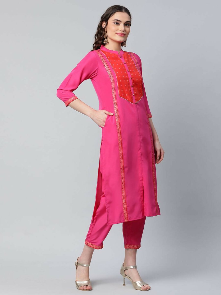 Ahalyaa Womens Pink Crepe Printed Kurta Pant Set | Grocsy