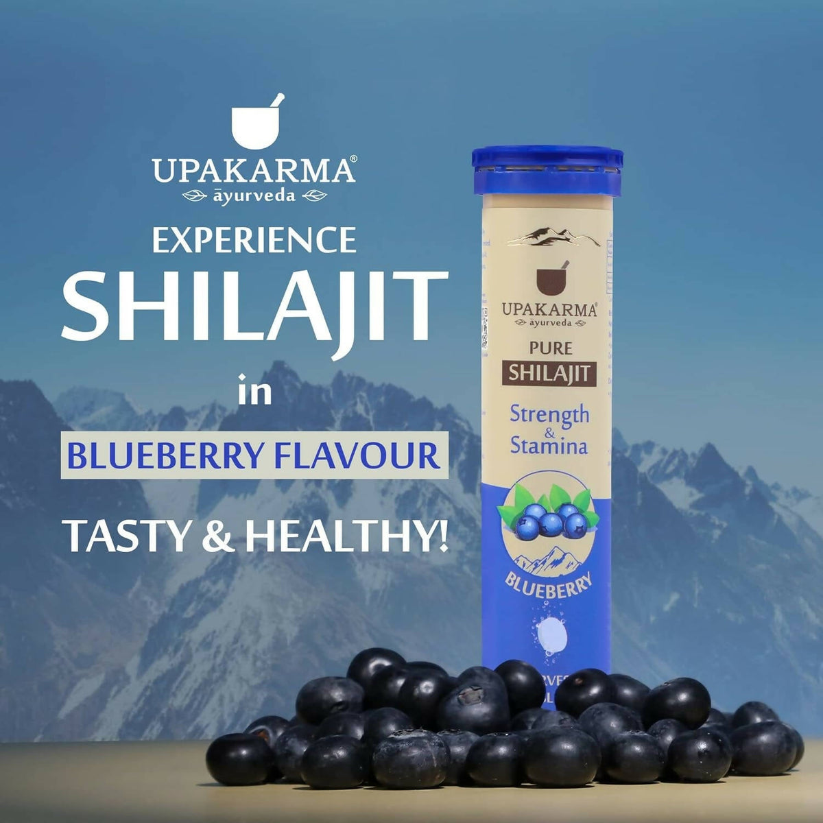 Upakarma Ayurveda Pure SJ Effervescent Tablets in 2 Unique Flavors (Orange & Blueberry) Combo | Grocsy