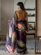 Suta Purple Floral Pure Cotton Saree | Grocsy
