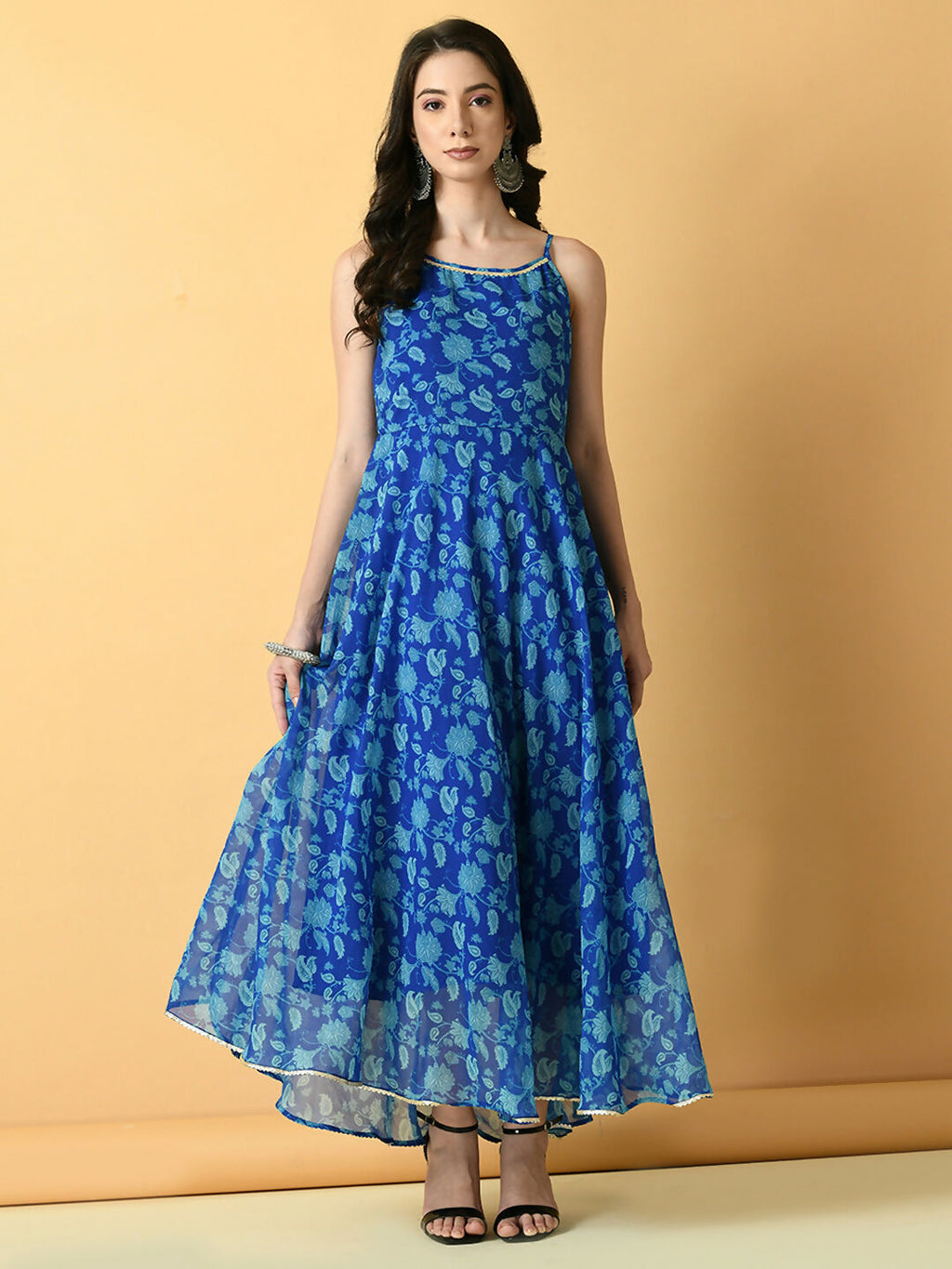 Myshka Women's Blue Fit and Flare Party Dress | Grocsy