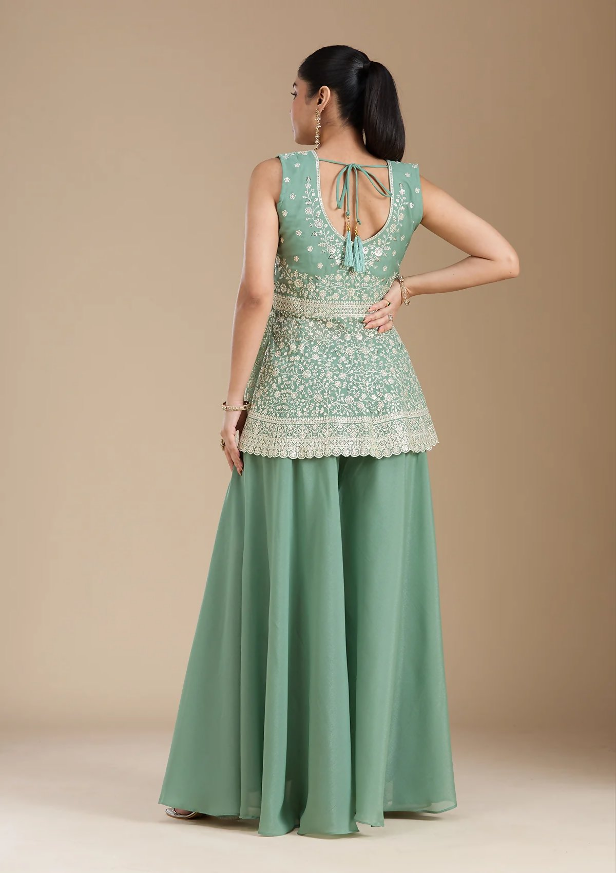 Teeya Creation Teal Color Star Georgette Party Wear Designer Peplum Sharara Set | Grocsy