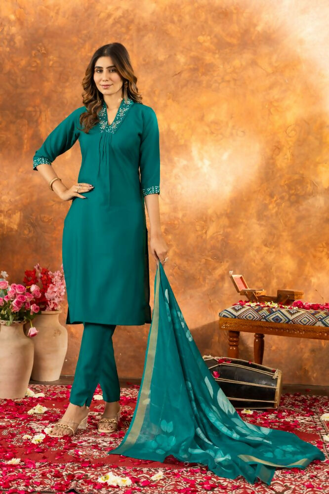 Roman Silk Daily Wear Kurta Pant With Dupatta Set by Infinity Export | Grocsy