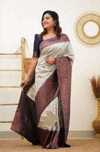 DEIANA'S Beautiful Designer Golden zari Soft Lichi Silk Saree - White | Grocsy