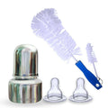 Goodmunchkins Stainless Steel Feeding Bottle with Anti Colic Silicone Nipple/Bottle Cleaning Nylon Brush (75ml, Blue) | Grocsy