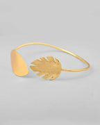 VOJ Gold-Polished Leaf Shaped Cuff Bracelet