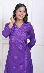 Miravan Womens Purple Floral Printed Angrakha Style Kurta With Palazzo | Grocsy