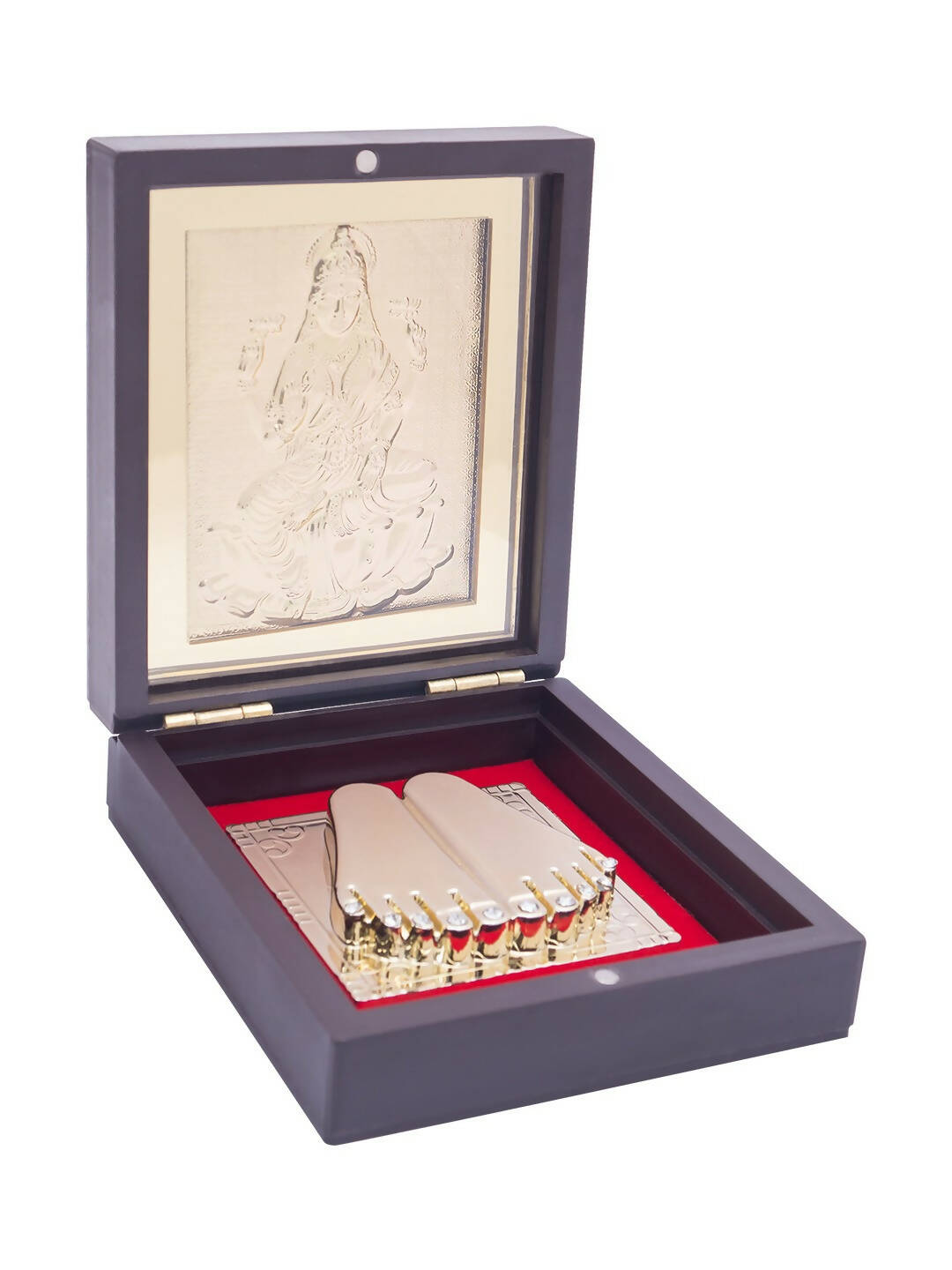 Golden Peacock Brown & 24 Ct Gold Foil Laxmi Ji Pooja Box | Grocsy