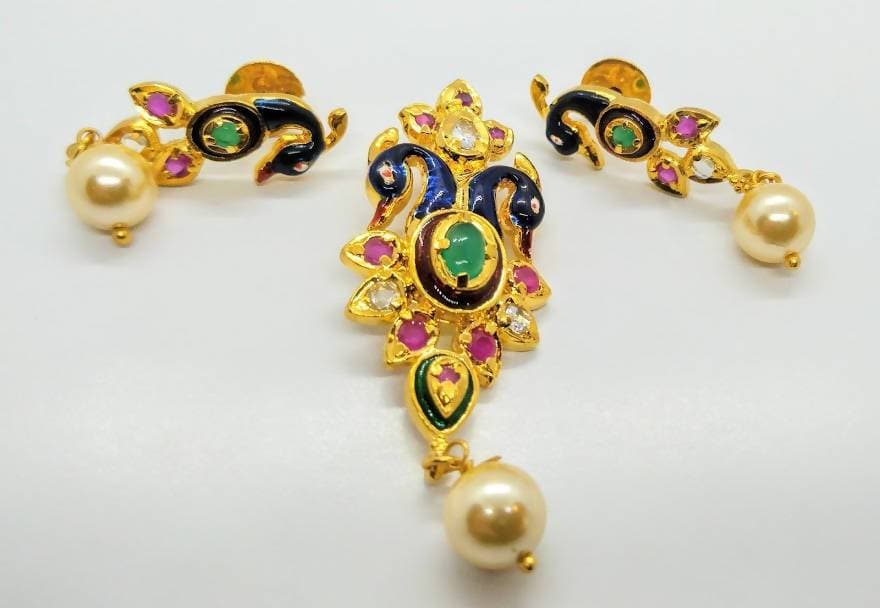 Multicolor AD Peacock Pendant Set | Grocsy