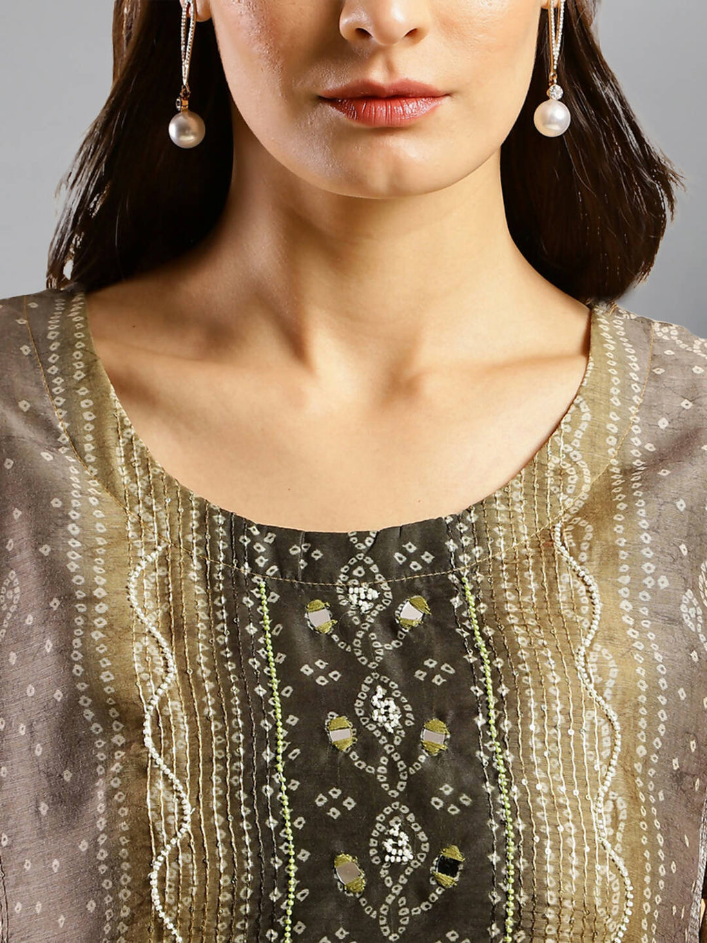 Brown Chinon Digital Printed With Hand Work Kurta - Himanshi | Grocsy