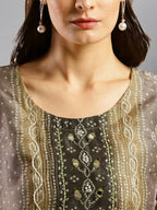 Brown Chinon Digital Printed With Hand Work Kurta - Himanshi | Grocsy
