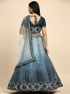 Blue Fancy Net Sequence Embroidered Lehenga Choli with Dupatta - Dhara | Grocsy