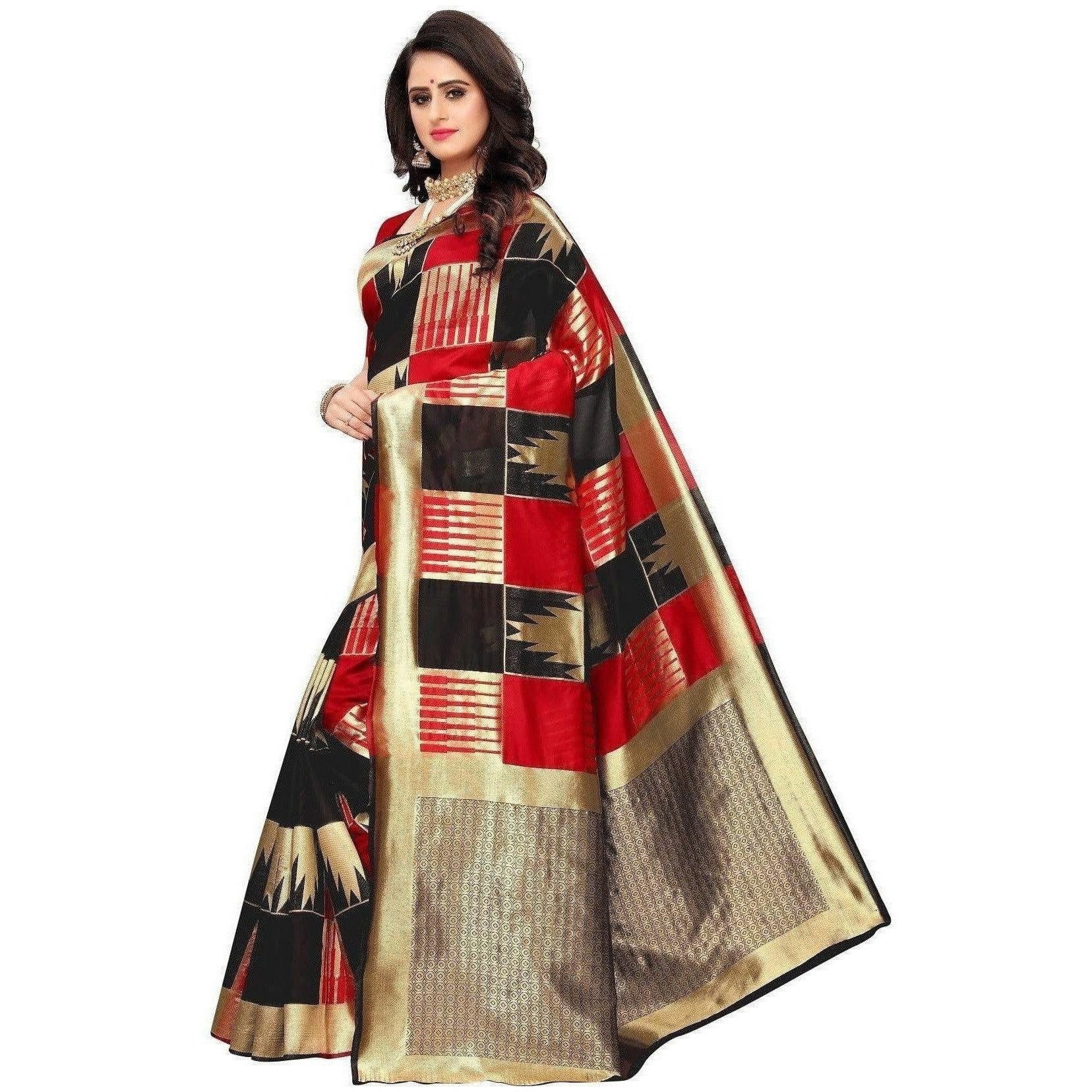 Vamika Banarasi Jaquard Red Weaving Saree (Banarasi 29) | Grocsy