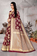 DEIANA'S Beautiful Designer Golden zari Soft Lichi Silk Saree - Maroon | Grocsy