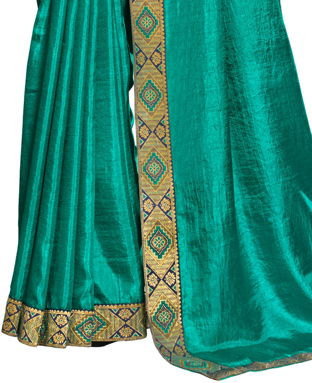 Sea Green Solid Vichitra Saree With Unstitched Blouse Piece - Selena | Grocsy