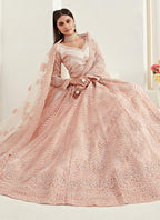 Vegaa Fashion Peach Net Embroidered Wedding Lehenga | Grocsy