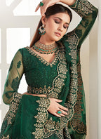 Vegaa Fashion Green Net Embroidered Wedding Lehenga | Grocsy