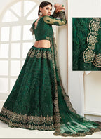 Vegaa Fashion Green Net Embroidered Wedding Lehenga | Grocsy