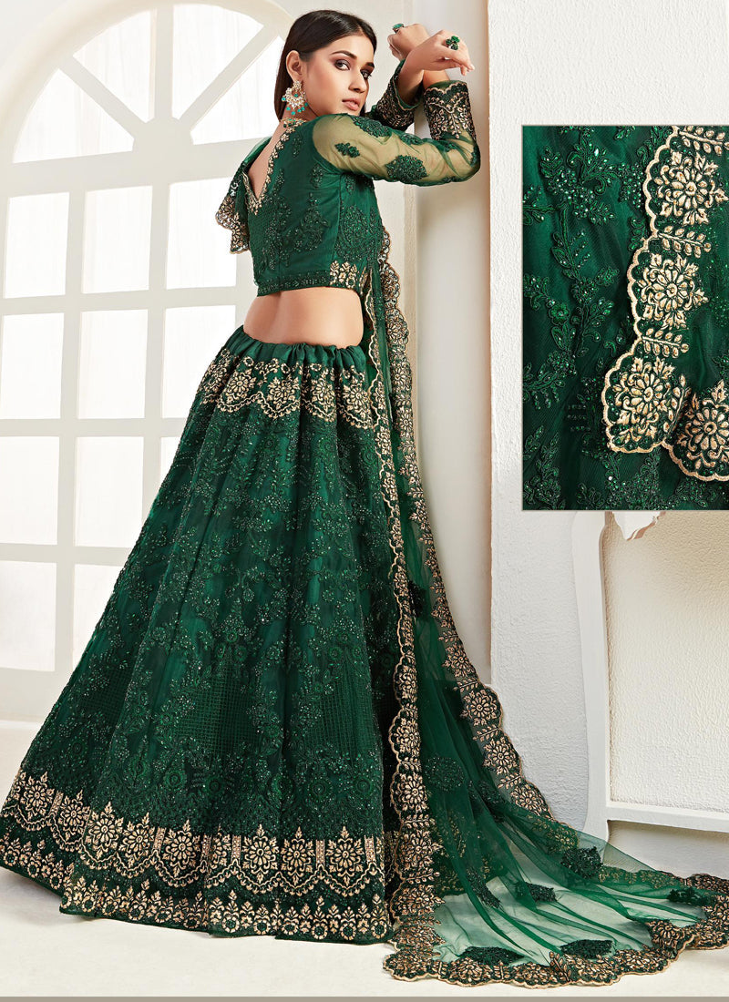 Vegaa Fashion Green Net Embroidered Wedding Lehenga | Grocsy