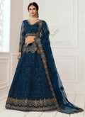 Vegaa Fashion Blue Net Embroidered Wedding Lehenga | Grocsy