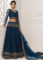 Vegaa Fashion Blue Net Embroidered Wedding Lehenga | Grocsy
