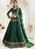 Vegaa Fashion Green Net Embroidered Wedding Lehenga | Grocsy