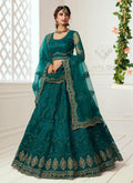 Vegaa Fashion Teal Green Net Embroidered Wedding Lehenga | Grocsy