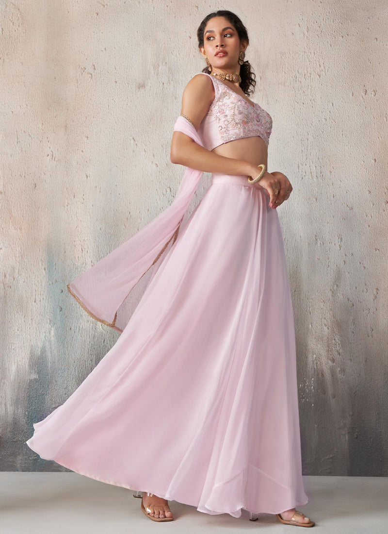 Vegaa Fashion Light Pinkgeorgette Western Plazzo Style Lehenga | Grocsy