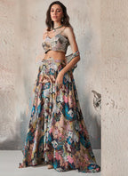 Vegaa Fashion Blue Chinon Western Plazzo Style Lehenga | Grocsy