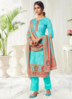 Vegaa Fashion Sky Blue Cotton Digital Printed Swarwoski Work Salwar Suit | Grocsy